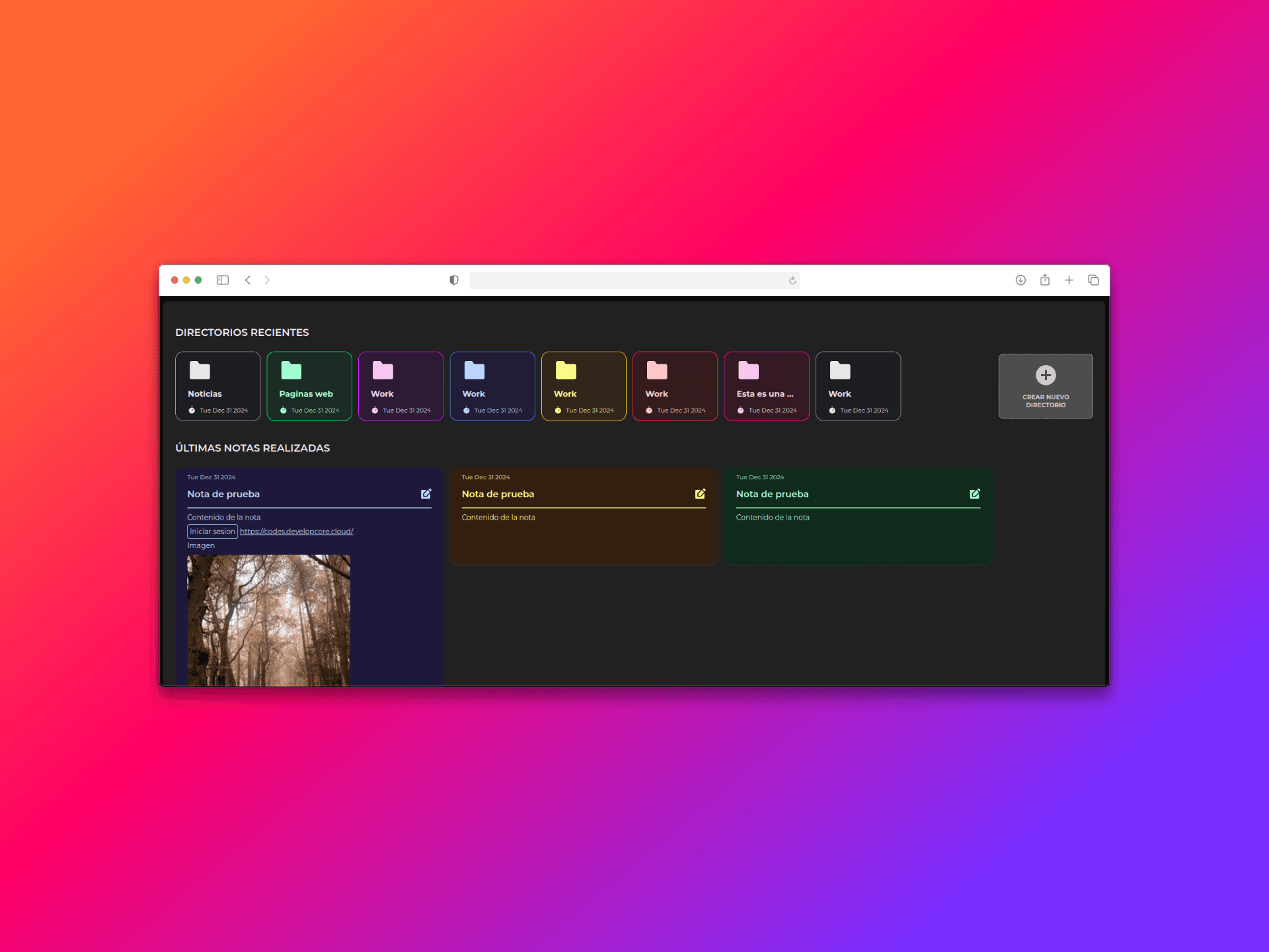 Interfaz de directorios en EasyNotes